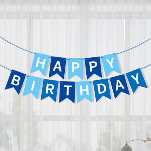 Happy Birthday Banner Garland - Blue Party Decorations