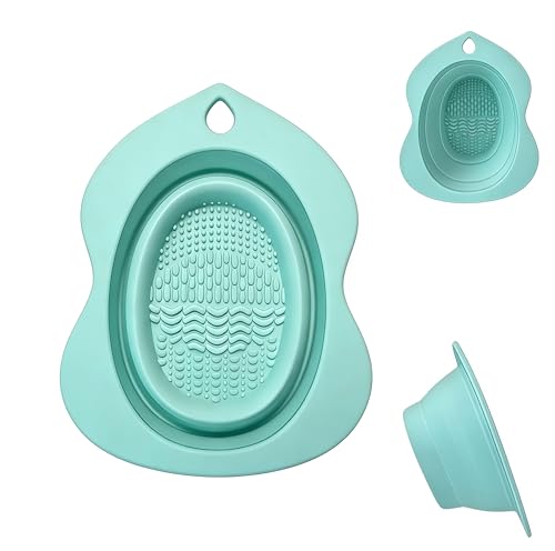 Pubcontti Foldable Silicone Makeup Brush Cleaner Bowl and Mat (Green)