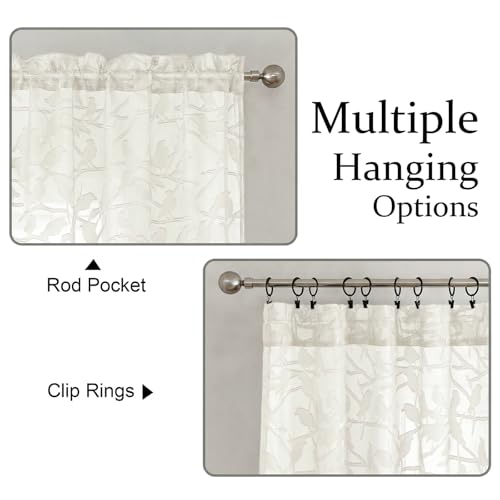 Ivory Sheer Valances for Windows - 14 Inch Length, 2 Panels