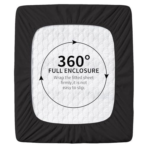 Twin XL Fitted Sheet - Soft Black Bottom Sheet with Deep Pockets