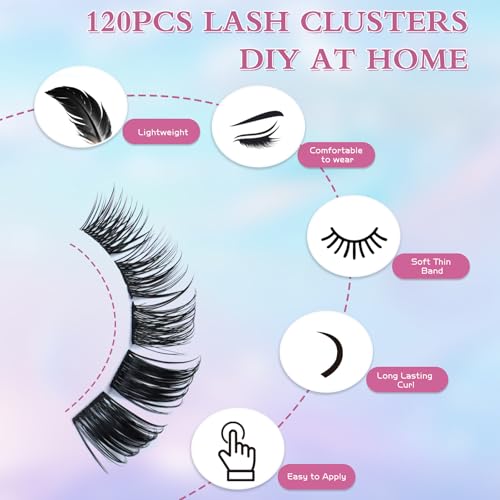 Gekinye Wispy Lash Clusters 120pcs - Natural Faux Mink Individual Eyelashes