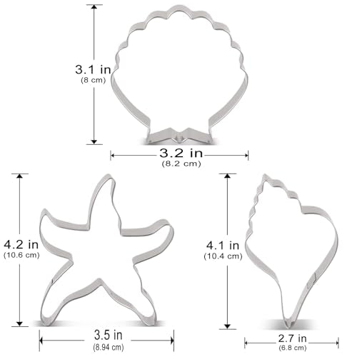 LILIAO Ocean Cookie Cutter Set - 3-Piece Starfish, Seashell & Conch