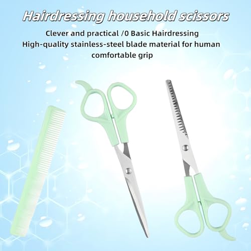 TIKIYOUN 6.7 Inch Professional Hair Cutting Shears Set Green Stainless Steel Barber Scissors Kit with Thinning Scissor and Comb