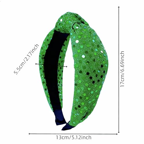 St. Patrick's Day Green Top Knot Headband Sequin Hair Accessory for Women