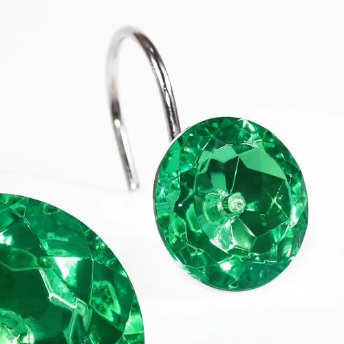 Sparkly Green Rhinestone Shower Curtain Hooks - 12Pcs