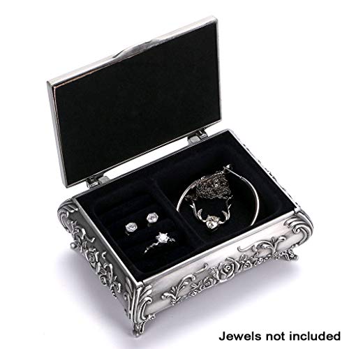 Hipiwe Vintage Metal Jewelry Box - Small Antique Silver Trinket Organizer