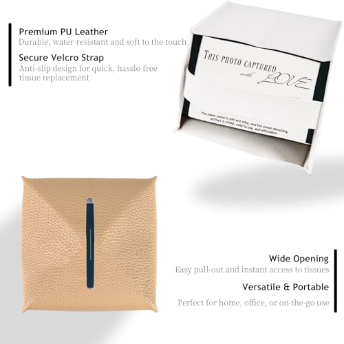 LIVESO PU Leather Tissue Box Cover - 2 Pack Beige & White
