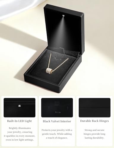 Hatori LED Necklace Gift Box, Black Velvet Jewelry Display Case
