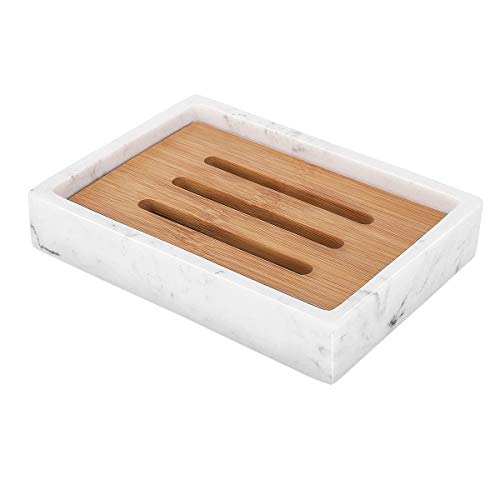 Luxspire Bamboo Soap Dish with Drainage - Durable Resin Holder
