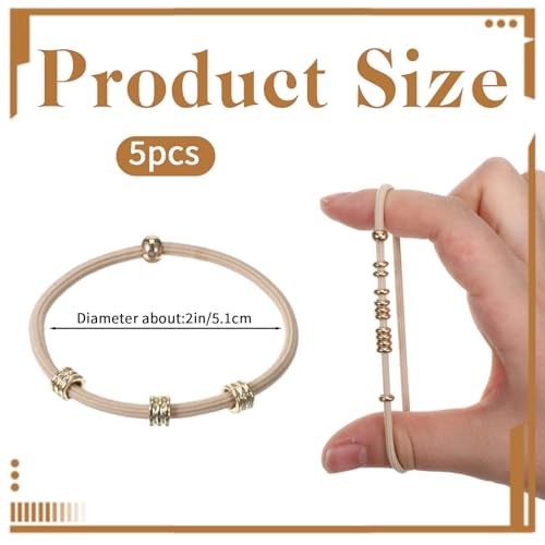 Boho Hair Tie Bracelet with Gold Beads – 5-Piece 2-in-1 Ponytail Holder Set