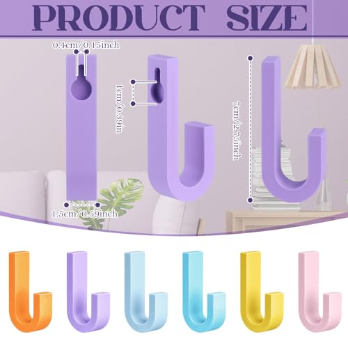 Pastel Colorful Coat Hooks - 6 Durable Wall Hooks Set
