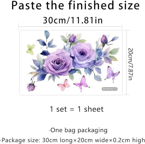 Purple Flowers Butterfly Toilet Seat Stickers - Waterproof & Removable