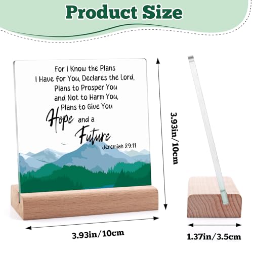 Inspirational Christian Acrylic Plaque with Wooden Stand - 4x4 Inch Desk Decor Gift
