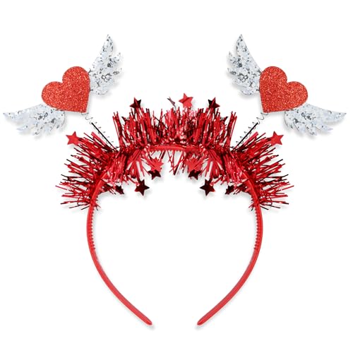 Needzo Valentine's Day Heart Bopper Headband with Sparkly Angel Wings