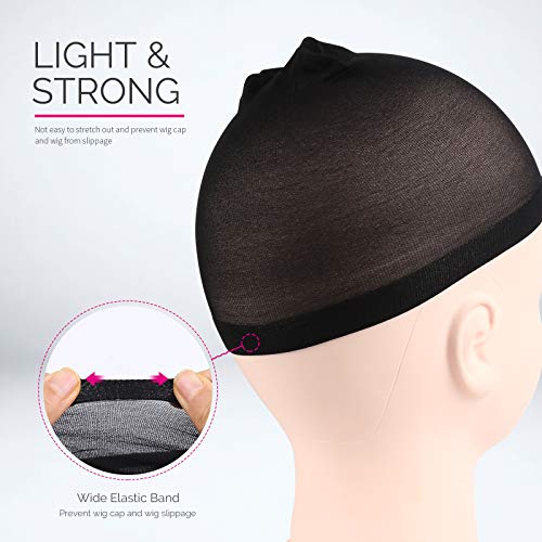 Fandamei 6PCS Black Wig Cap Stretchy Nylon Stocking Caps for Women
