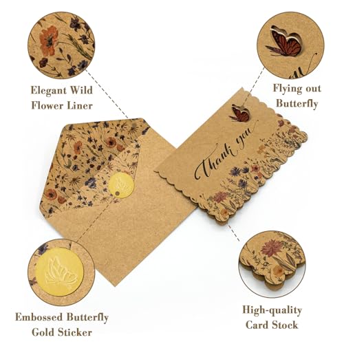 AZAZA Floral Thank You Cards with Envelopes - 24 Pack