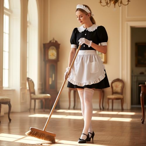 Grevosea Women's White Ruffle Maid Half Apron with Pockets