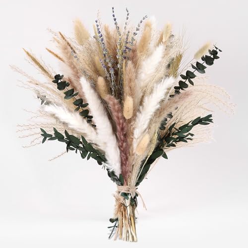 Bpole Dried Pampas Grass Bouquet - 92 Pcs (11-13 Inch) - 9 Styles