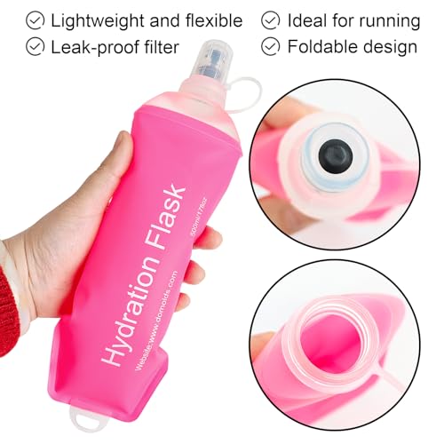 WILDREEDS 500ml Pink Collapsible Soft Water Bottle for Running & Hiking