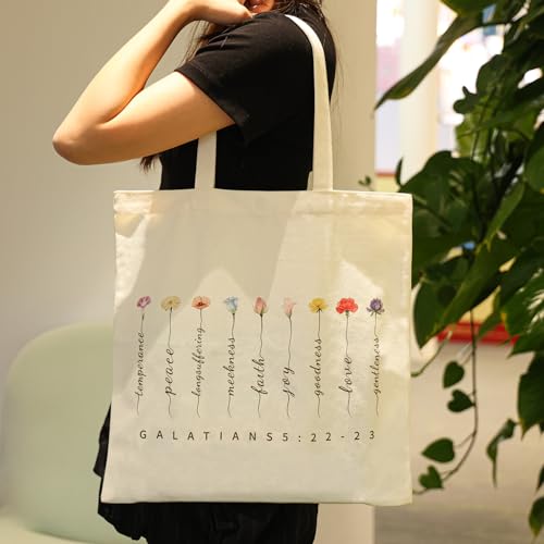 emmoolife Floral Canvas Tote Bag with Pockets - Bible Print