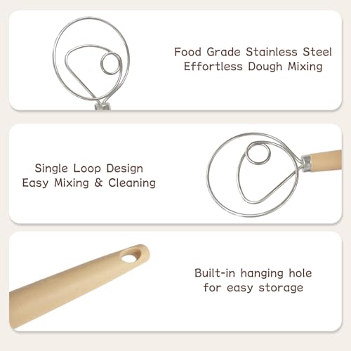 IVICOO Stainless Steel Dough Whisk with Ergonomic Handle