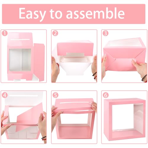 Abilat Pink Card Box with Clear Window for Wedding Reception and Parties