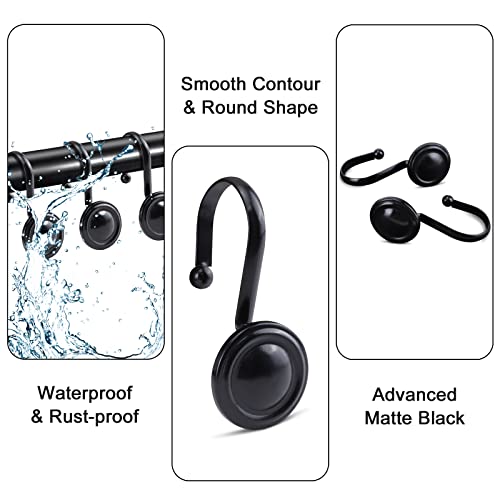 12-Piece Rust-Proof Metal Shower Curtain Hooks - Black Zinc Alloy S-Hooks