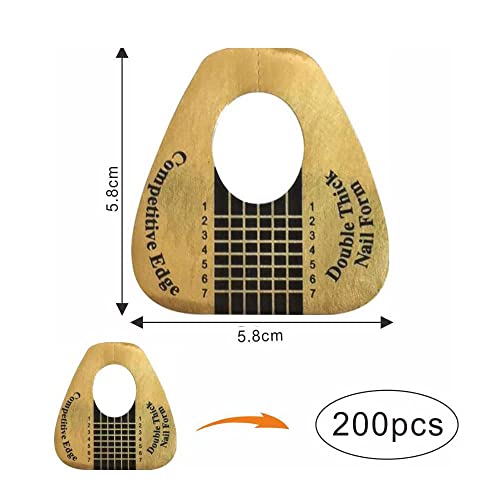 VNC 200Pcs Acrylic Nail Forms Extension Stickers Golden Nail Art Guides