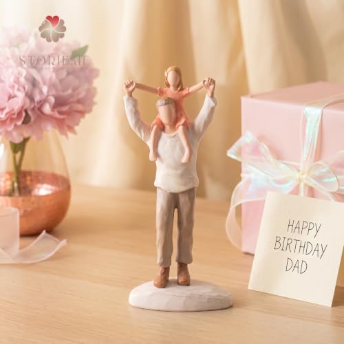 Father Daughter Figurine Shoulder Ride Gift for Dad from Daughter, Hand-Painted Resin Memorial