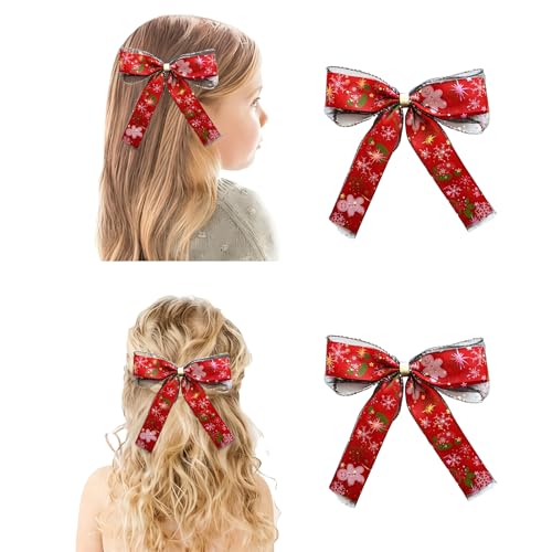 MMBALLON 2 PCS Christmas Red Hair Bow Clips for Girls and Women