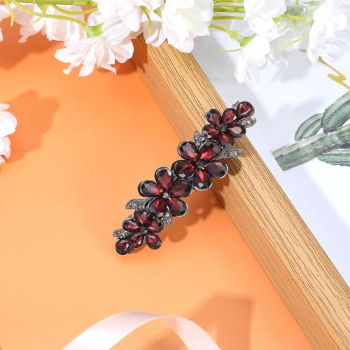 Dark Red Rhinestone Flower Hair Clip Crystal Bridal Barrette