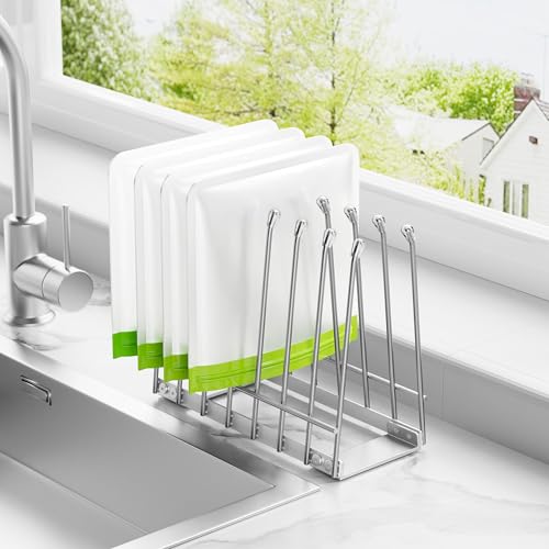 Metal Reusable Bag and Bottle Drying Rack - Silver Kitchen Organizer