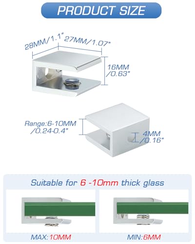 Alise Adjustable Glass Shelf Brackets for 6-10mm Thick Glass - 4 Pack