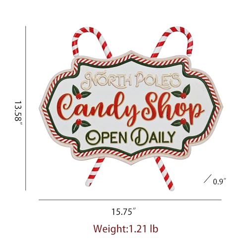 Christmas Metal Wall Sign Candy Shop Xmas Front Door Hanger Decor Holiday Indoor Outdoor 15.75x13.58 - Candy Shop Variation