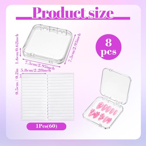 8 Clear Acrylic Press-On Nail Containers with Tape Set