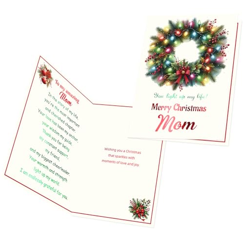 Merry Christmas Card for Mom - 5x7 Inch Holiday Greeting