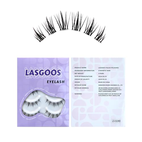 LASGOOS Natural Look False Eyelashes Clear Band 5 Pairs