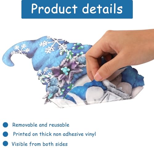 Hello Winter Gnome Window Stickers 131-Piece Watercolor Snowflake Decals - Blue Gnomes Christmas Decor