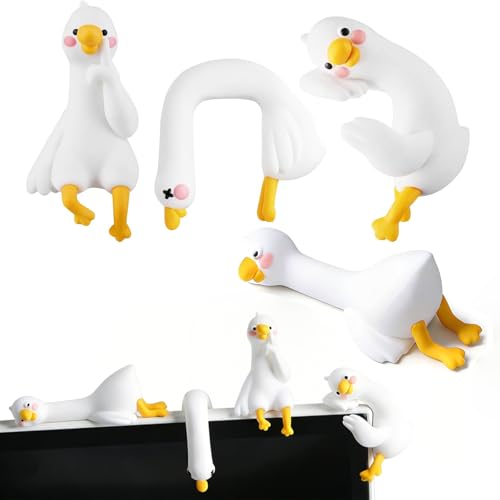 4-Piece White Duck Resin Figurines for Computer Monitor and Car Dashboard