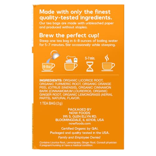 Organic Turmeric Ginger Tea - Caffeine-Free, 24 Bags - NOW Foods