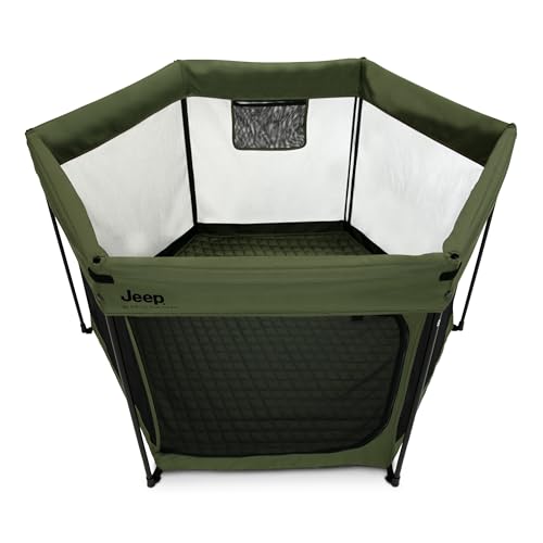 Jeep Hexagon Pop Up Play Yard with Removable Canopy | Ideal for Indoor and Outdoor Use, Olive Green
