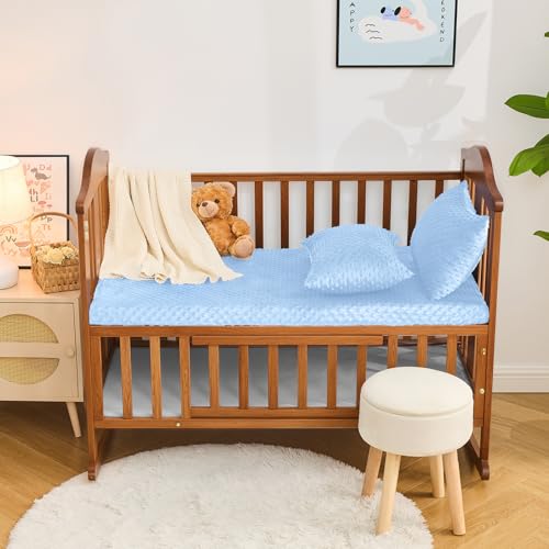 Minky Dot Fitted Crib Sheet - Baby Blue, 28x52 Inch, Soft & Cozy