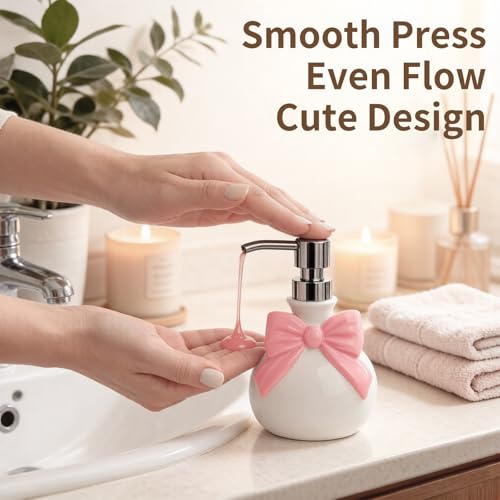 Elegant Pink Ceramic Bathroom Accessories Set with Bow Design