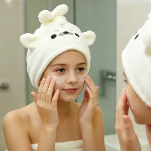 KIGOTWIN Seal Microfiber Hair Towel Wrap for Kids - White