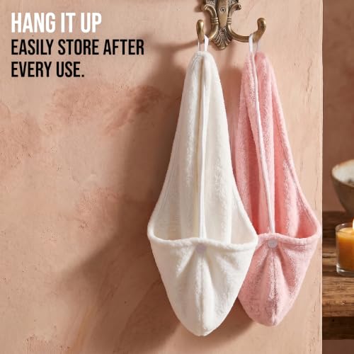 Microfiber Hair Towels Set - Rapid-Dry Turbans, 2 Pack, Pink/White