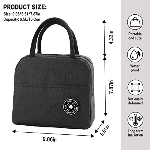HUBAKO Insulated Lunch Bag, Small Portable Lunch Tote for Work - Black