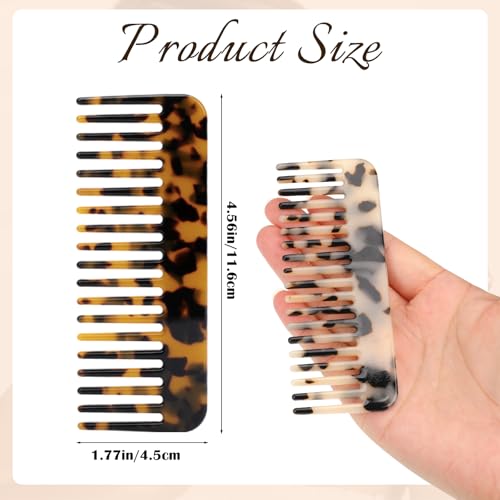 2 Pack Wide Tooth Hair Detangling Comb Mini Tortoiseshell Pocket Combs