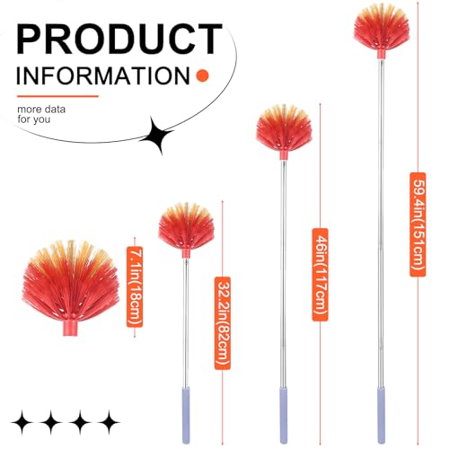 TOXYMHO Cobweb Duster with 59-inch Extension Pole for High Ceiling Cleaning