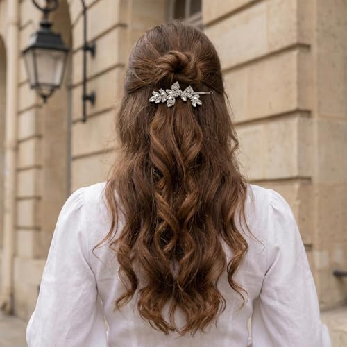 4 Pcs Silver Rhinestone Hair Clips Crystal Leaf Bridal Hair Pins