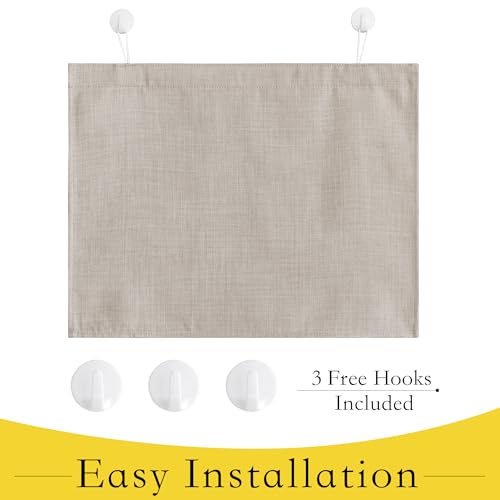 NICETOWN Small French Door Curtains with Self Adhesive Hooks, Thermal Insulated Faux Linen Blackout Door Curtains for Glass Multimedia Classroom Office (8W x 36L, 1 Panel, Angora)